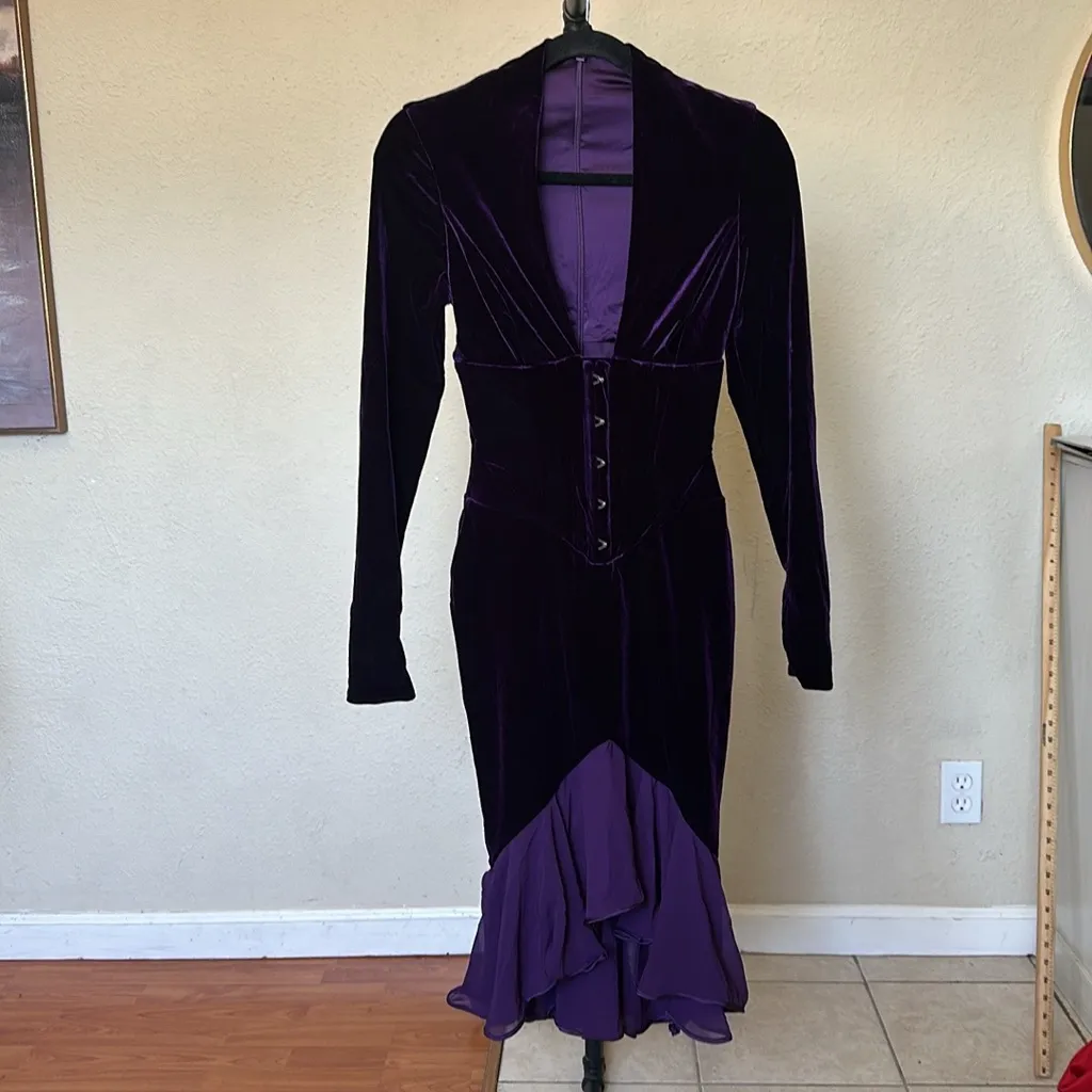 House of‎ Cb ‘Dahna’ Dark Purple Velvet Corset Dress NWOT size XS - Image 5