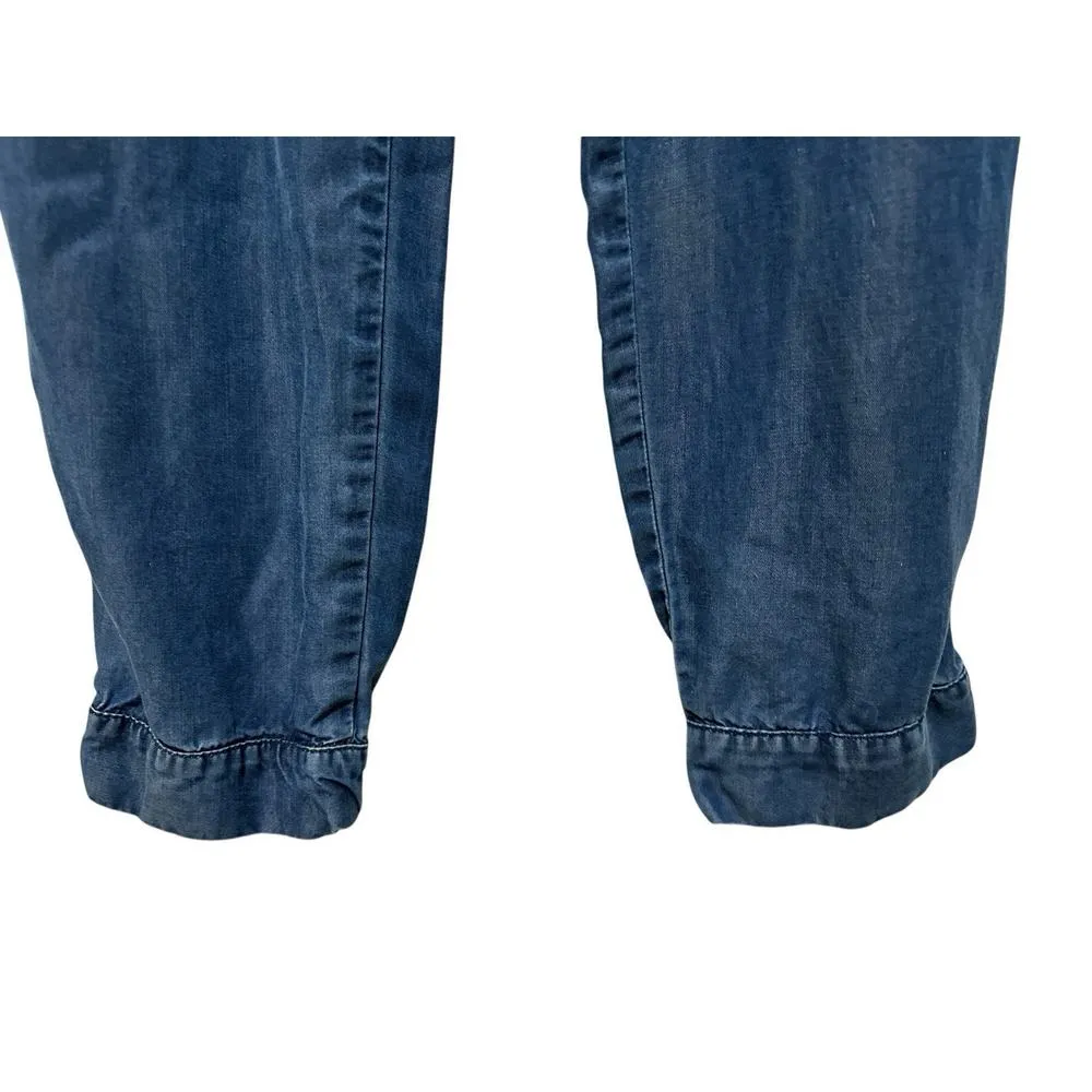 Zara Basic chambray blue strapless jumpsuit tapered legs, and pockets, Size S - Image 3