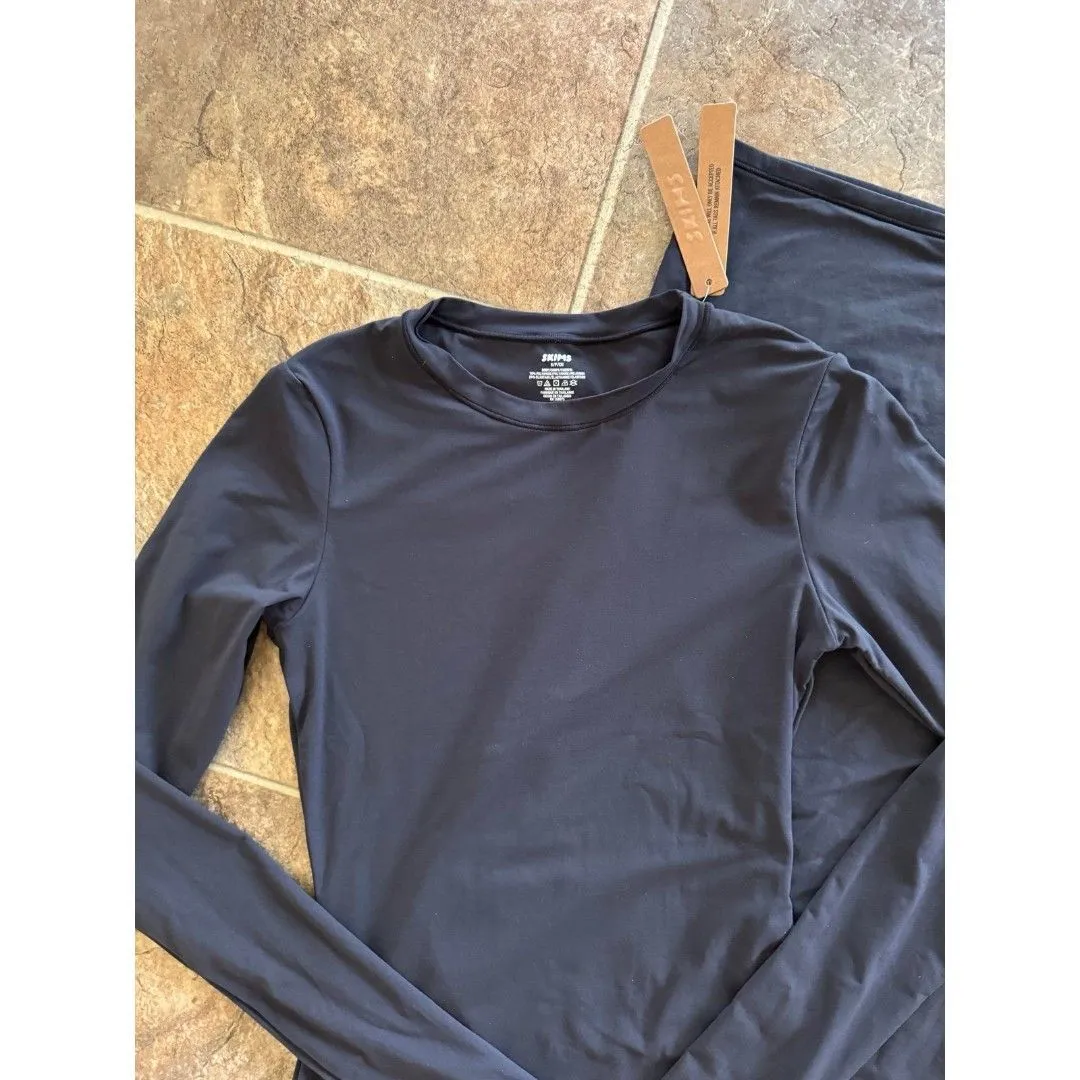 Skims Fits Everybody Crewneck Long Sleeve Dress Onyx Size Small - Image 6