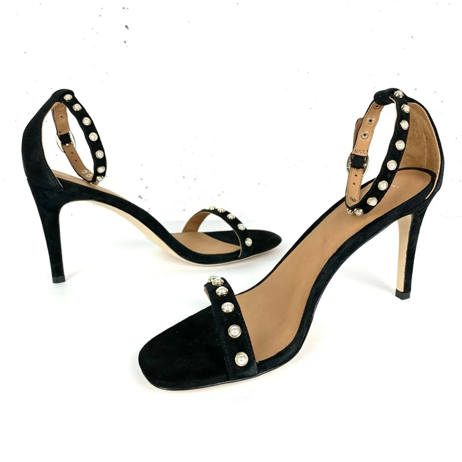 Joie Alana Pearl Studded Ankle Strap Heeled Sandals Black Size 9 - Image 10