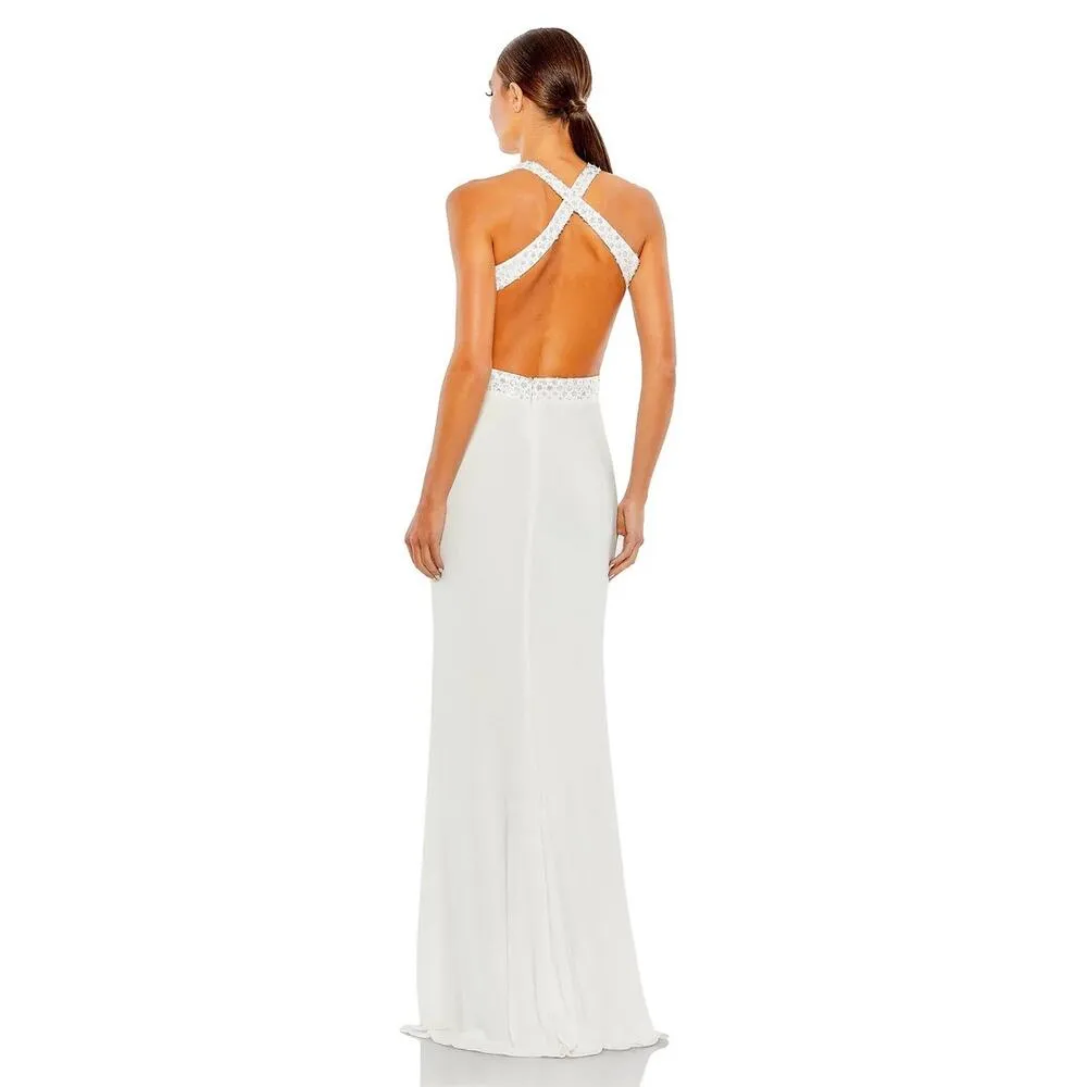 Mac Duggal 68166 White Floral Sequined Crisscross Bodice Gown Size 4 NWT - Image 2