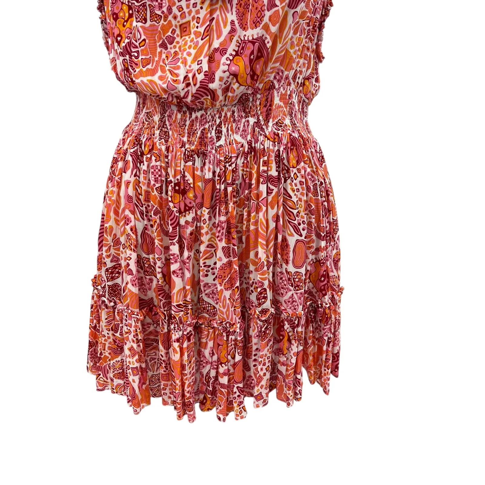 Poupette St Barth Clara Mini Dress Red Chagal Print Orange Pink Size‎ Medium - Image 6