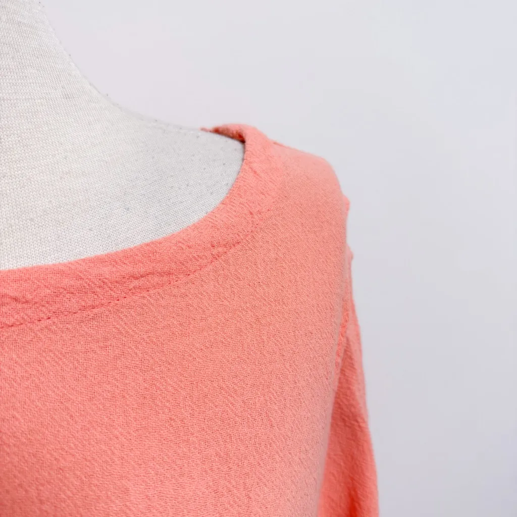 Lulu B Peach Textured Cotton Boat Neck 3/4 White Braided Sleeve Tunic Large Orange - Image 3