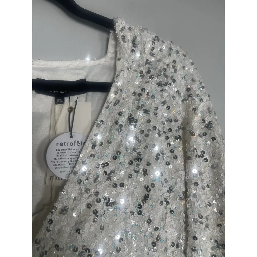 RETROFETE Camille Sequin Dress Size XL‎ White NEW Wedding Bride Formal Maxi Slit - Image 8