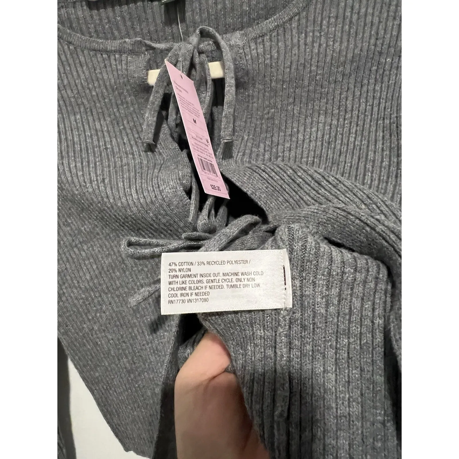 Wild Fable Gray Ribbed Knit Lace-Up Crop Top Sweater NWT $28 - Image 5