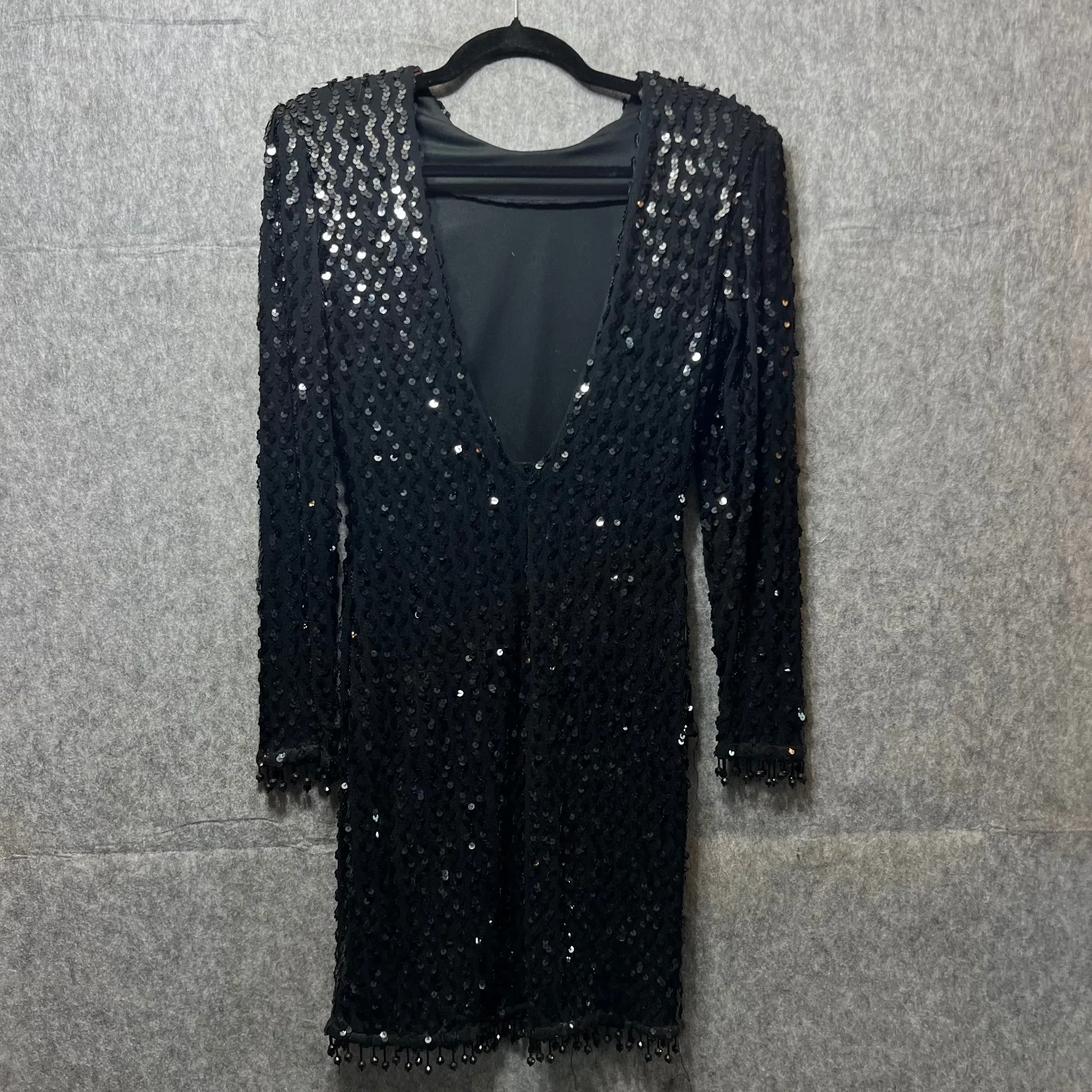 Vintage‎ Climax David Howard Black Sequin Dress 7/8 Long Sleeve Party Cocktail - Image 6