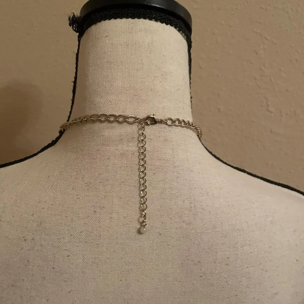 Gold Tone / White Rhinestone Statement Costume Necklace - Image 10