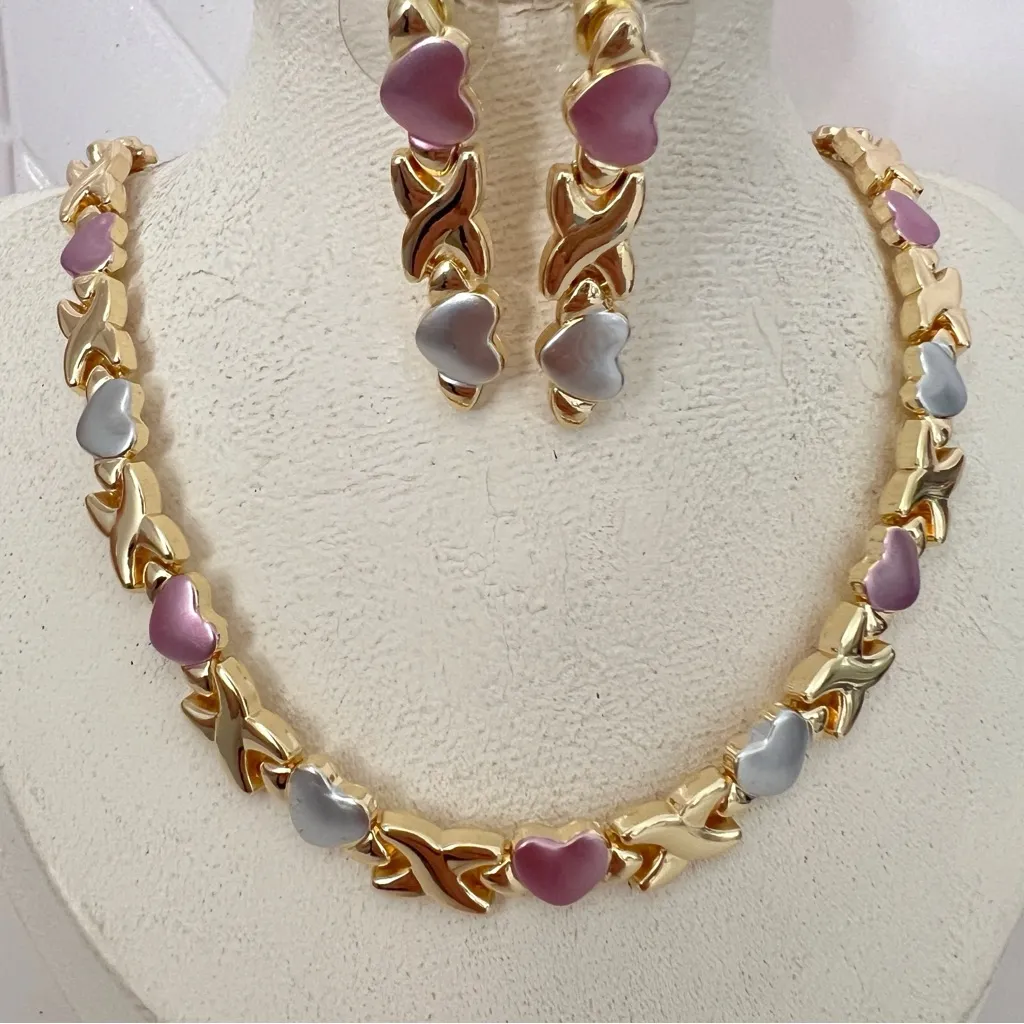 18K Gold Filled Tri Color X Hearts Earrings Womens Jewelry Chunky Retro Inspo - Image 4