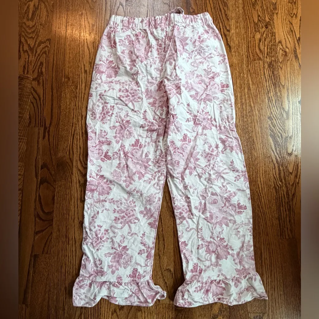 LoveShackFancy Damask Ruffle Pajama Set Pink Organic Cotton Size M - Image 10