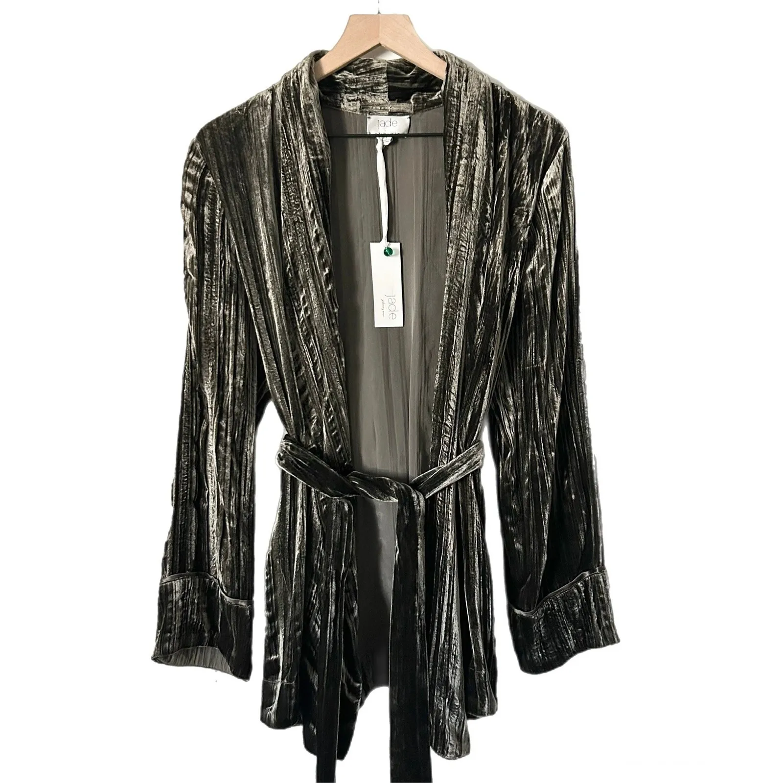 NEW Johnny Was Jade Alison Smocking Jacket Kimono Martini Green Velvet Sz Large - Image 2