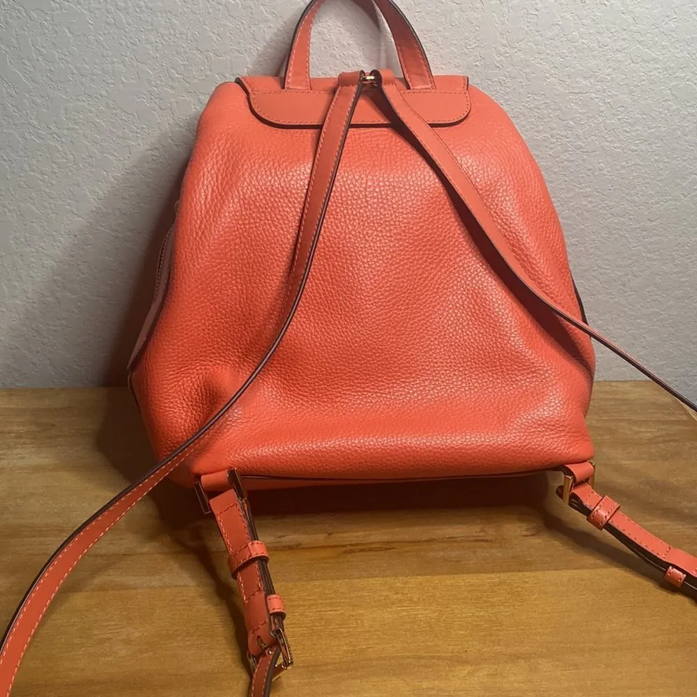 NWT Michael Kors RAVEN LEATHER BACKPACK Pink Grapefruit Peach Purse Spring Orange - Image 9
