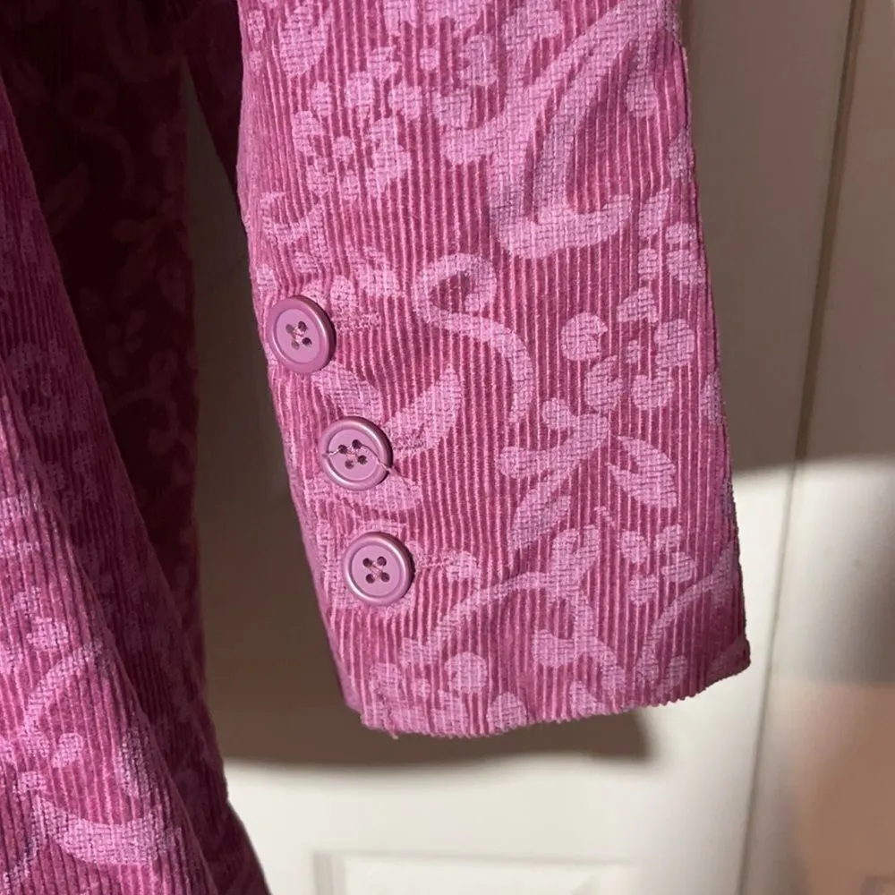 Denim & Co Long Purple Floral Corduroy Blazer XL - Image 12