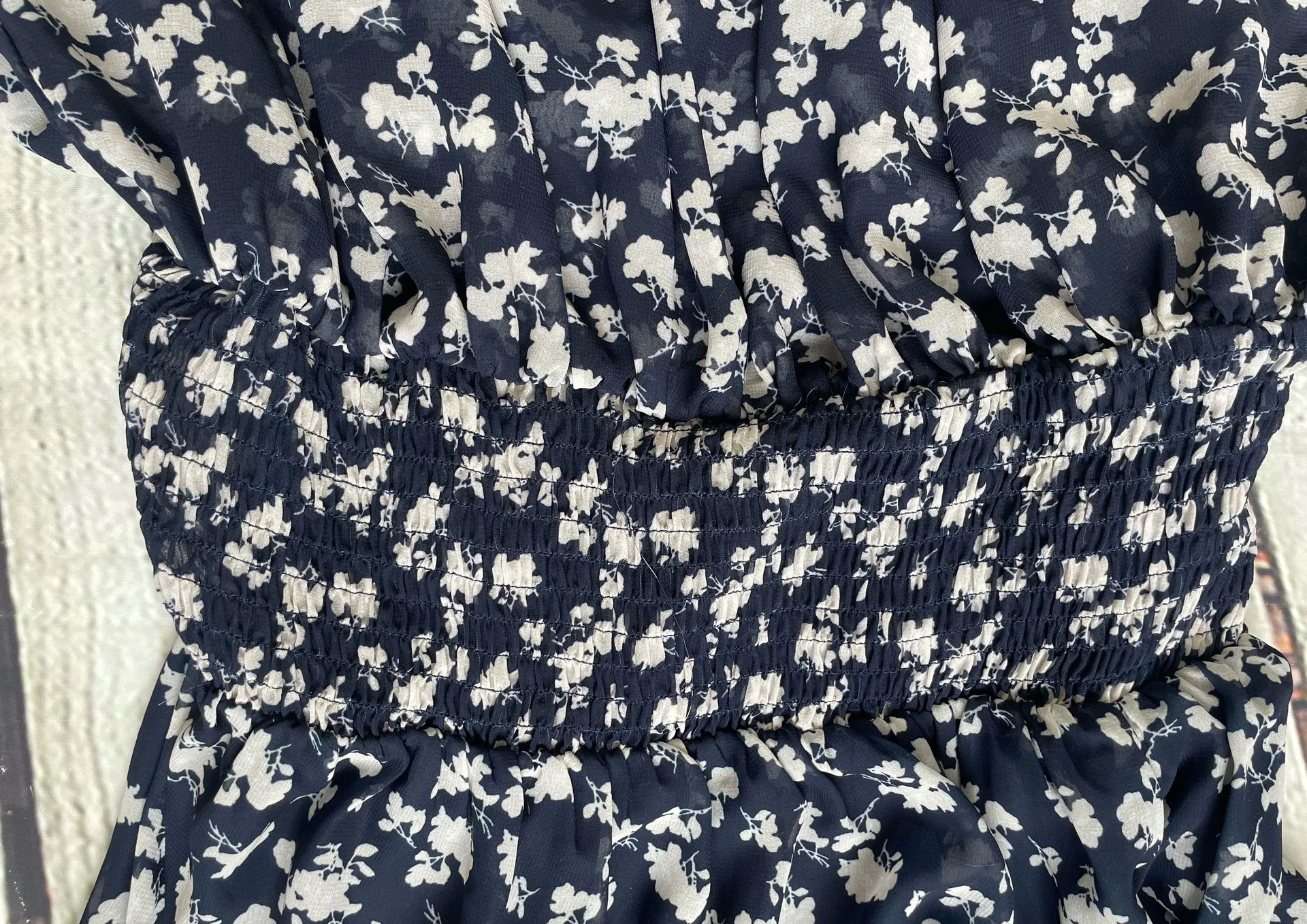 Navy Smocked Ditzy Floral Print Dress NWT! - Image 9