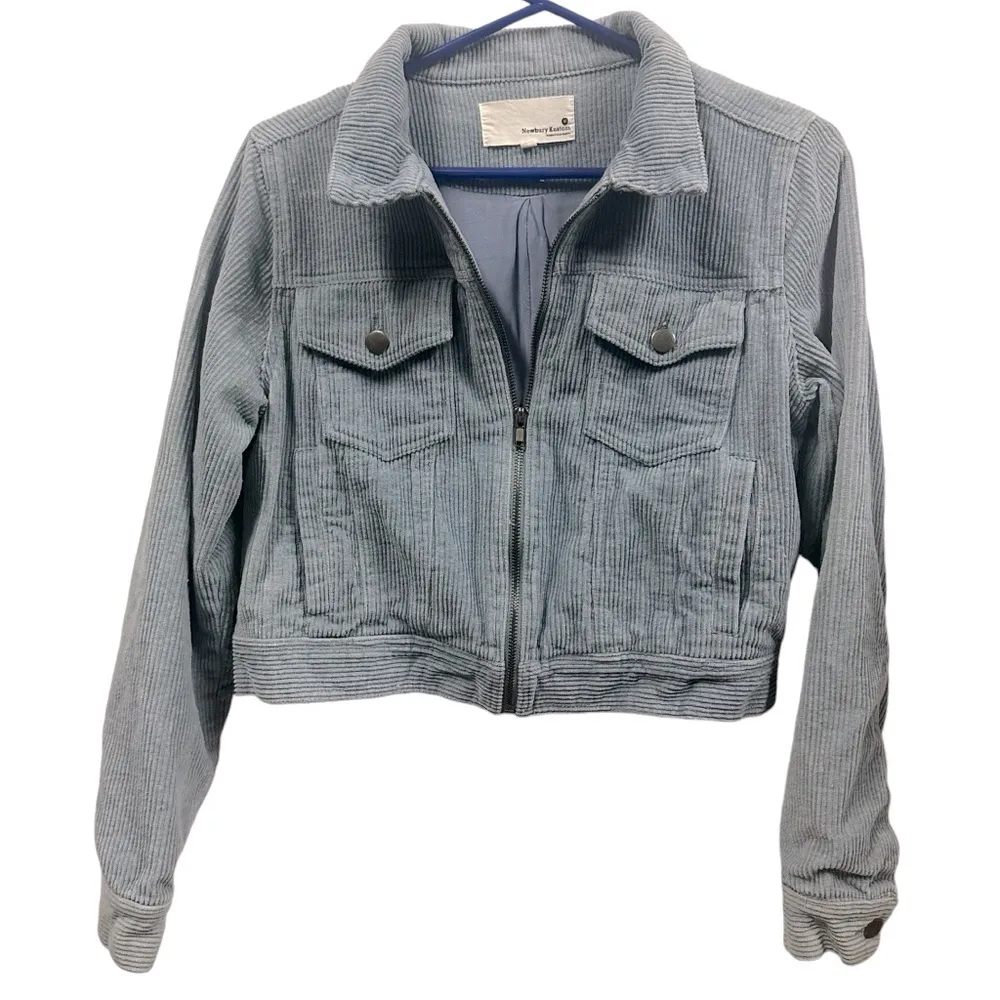 Newberry Kustom Blue Corduroy Cropped Button Up Jacket with Pockets Medium - Image 5
