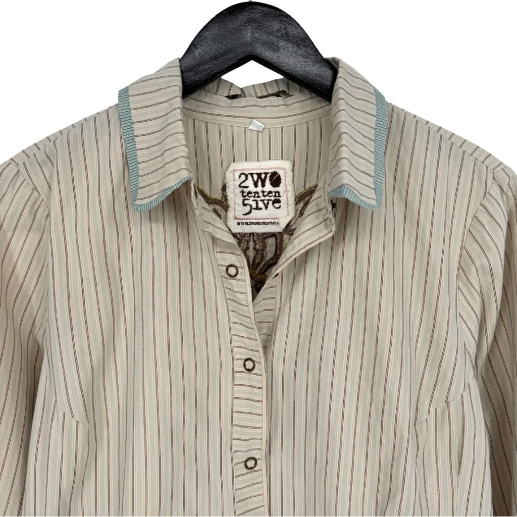 2wo Tenten 5ive Johnny Was Embroidered Shirt Dress Cream Blue Multi Large Indie - Image 3