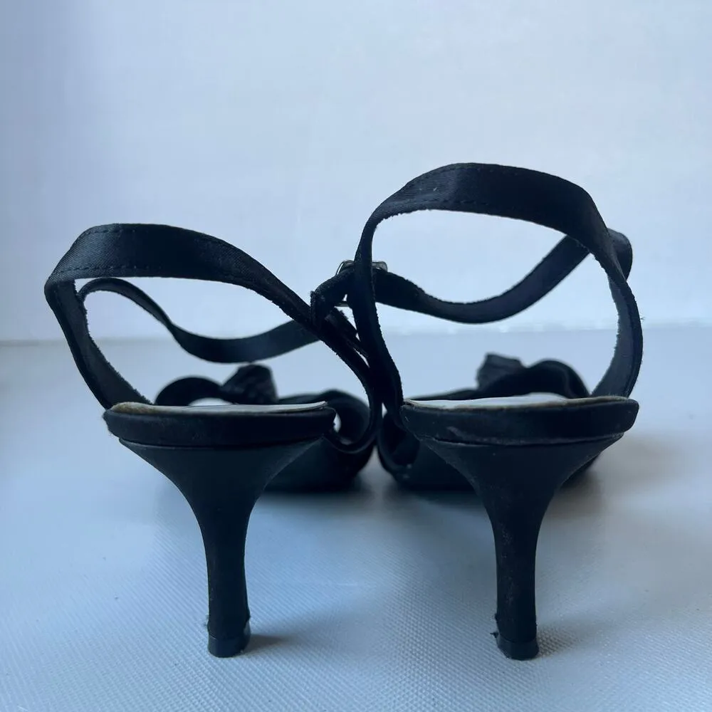 Fioni Nights Satin Kitten Heel Sandals Womens Size 8.5 Strappy Y2K Glam Cocktail Black - Image 10