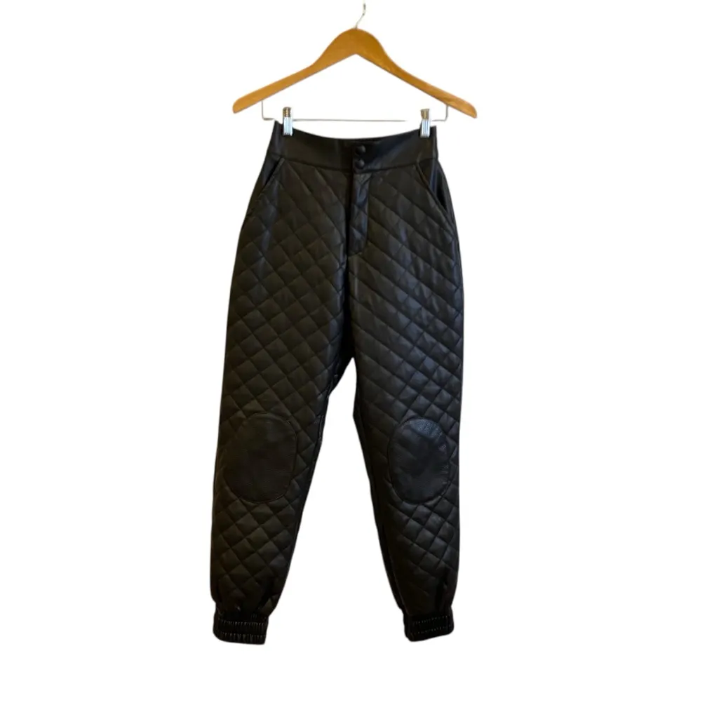 Manière De Voir Vegan Leather Quilted Jogger Pants In Black - Image 3