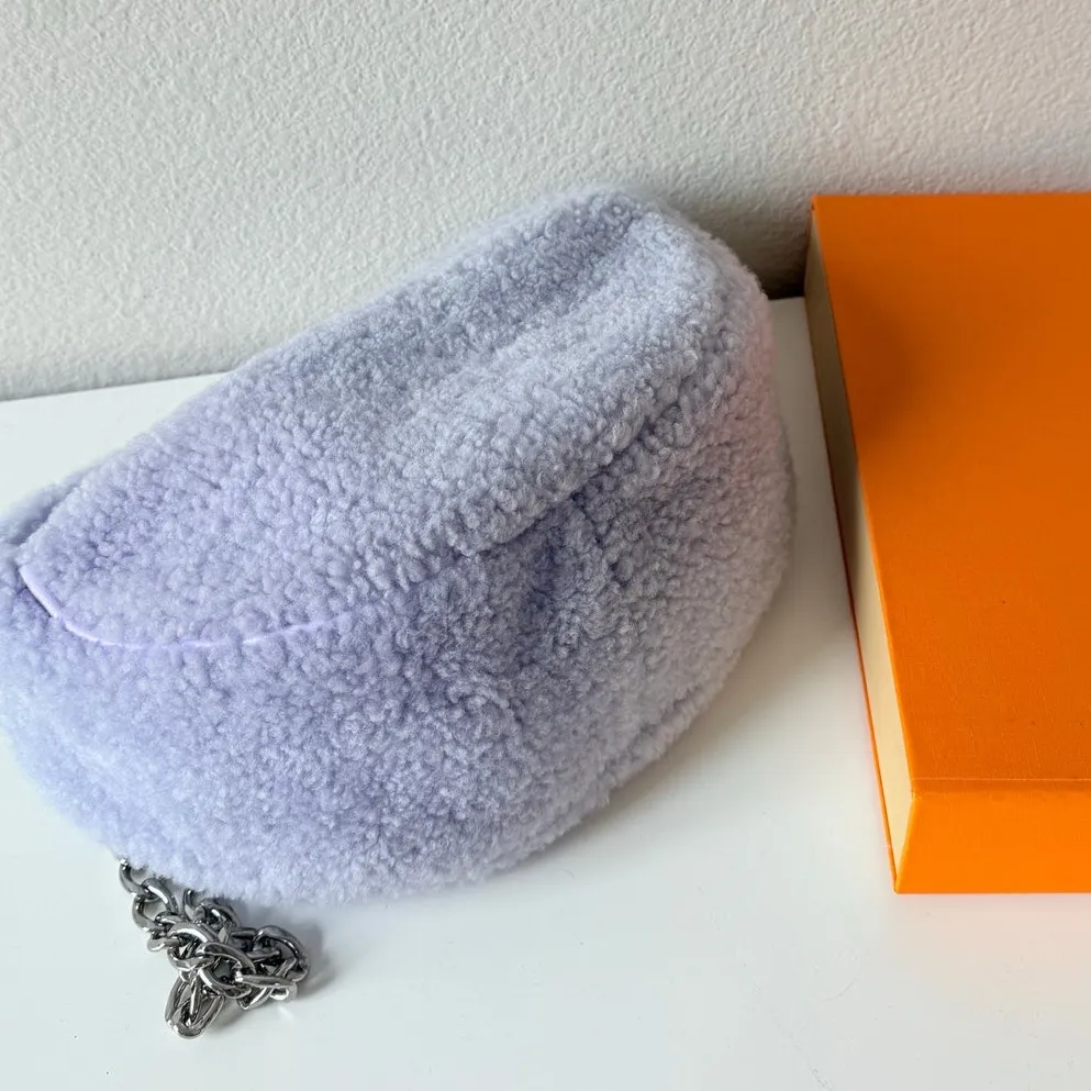 BY FAR Baby Cush Lilac‎ Shearling Chain Strap Shoulder Bag Purple - Image 5