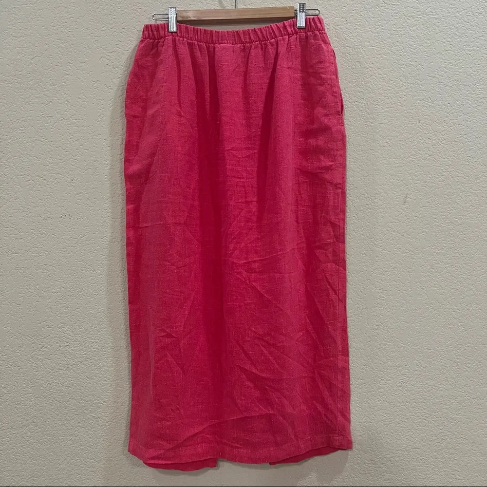 GERTIES Linen Long Pencil Midi Skirt Summer Pink Front Slit Sz M Coastal Retro Size M - Image 5