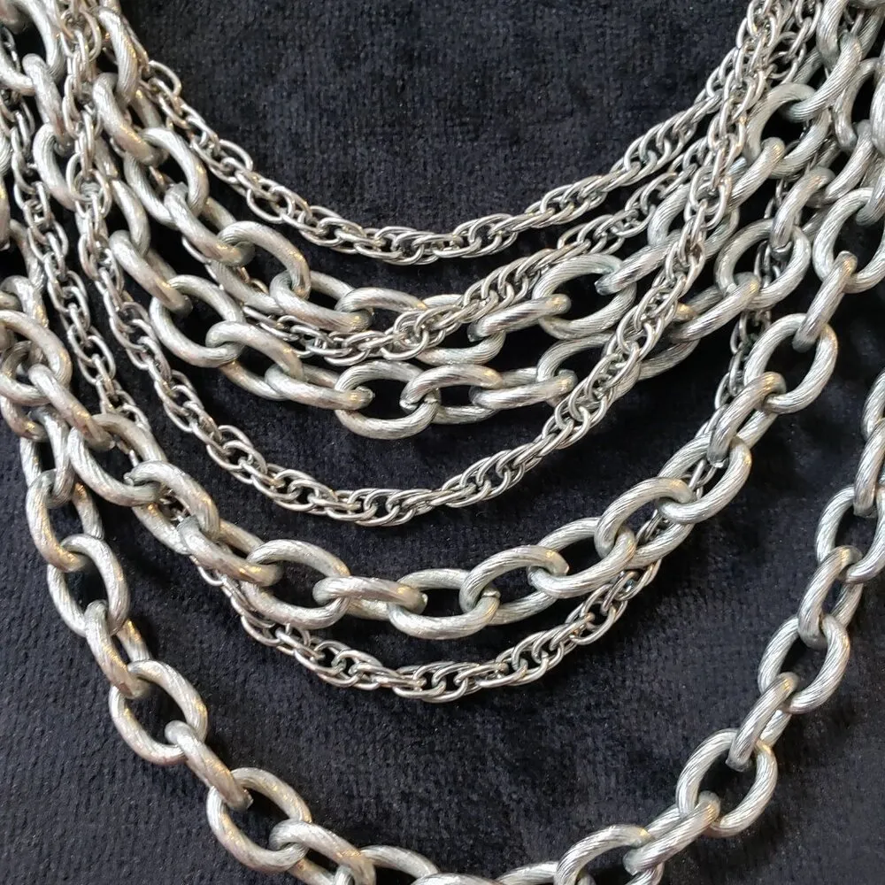 Natasha Fashion Silver Tone Multi Strand Cable Chain Necklace with Lobster Clasp - Image 3