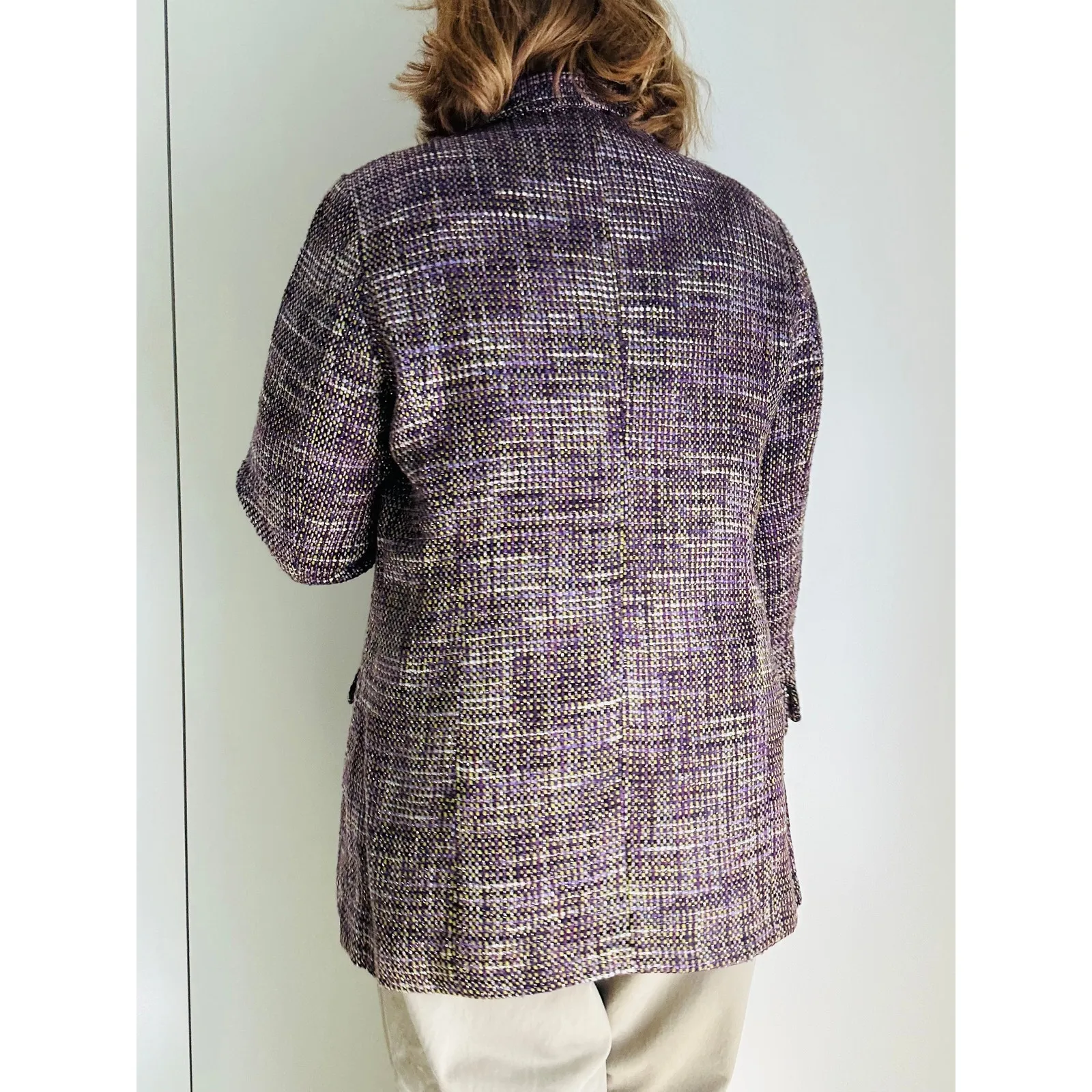 Chico's Womens Tweed Blazer Purple Size 2 (M) Longer Length Pockets Fall Fashion - Image 7