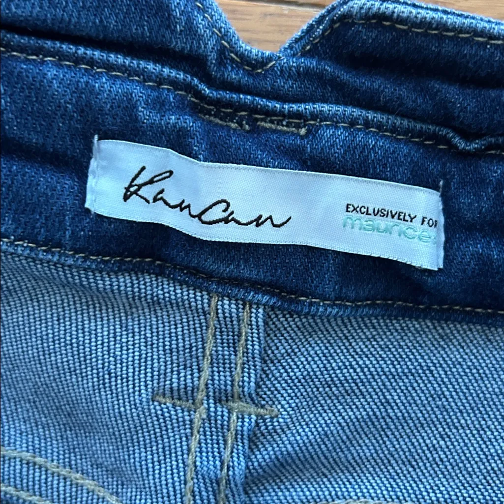 KanCan Flared Jeans Women’s 31 Button Front Distressed Raw Hem Dark Wash Blue - Image 5