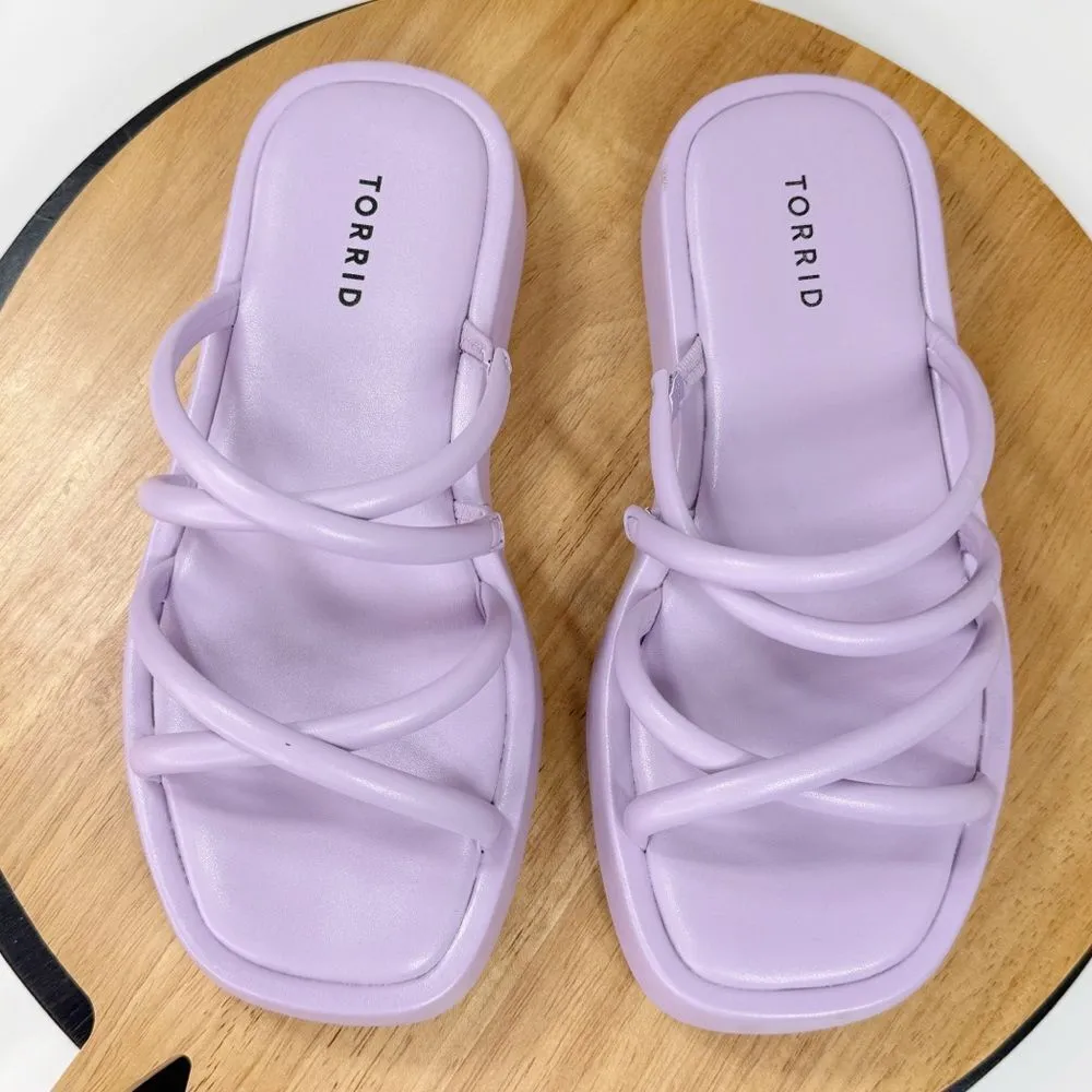 Torrid Strappy Platform‎ Slide Sandals Lavender Purple 8 WW Faux Leather - Image 4