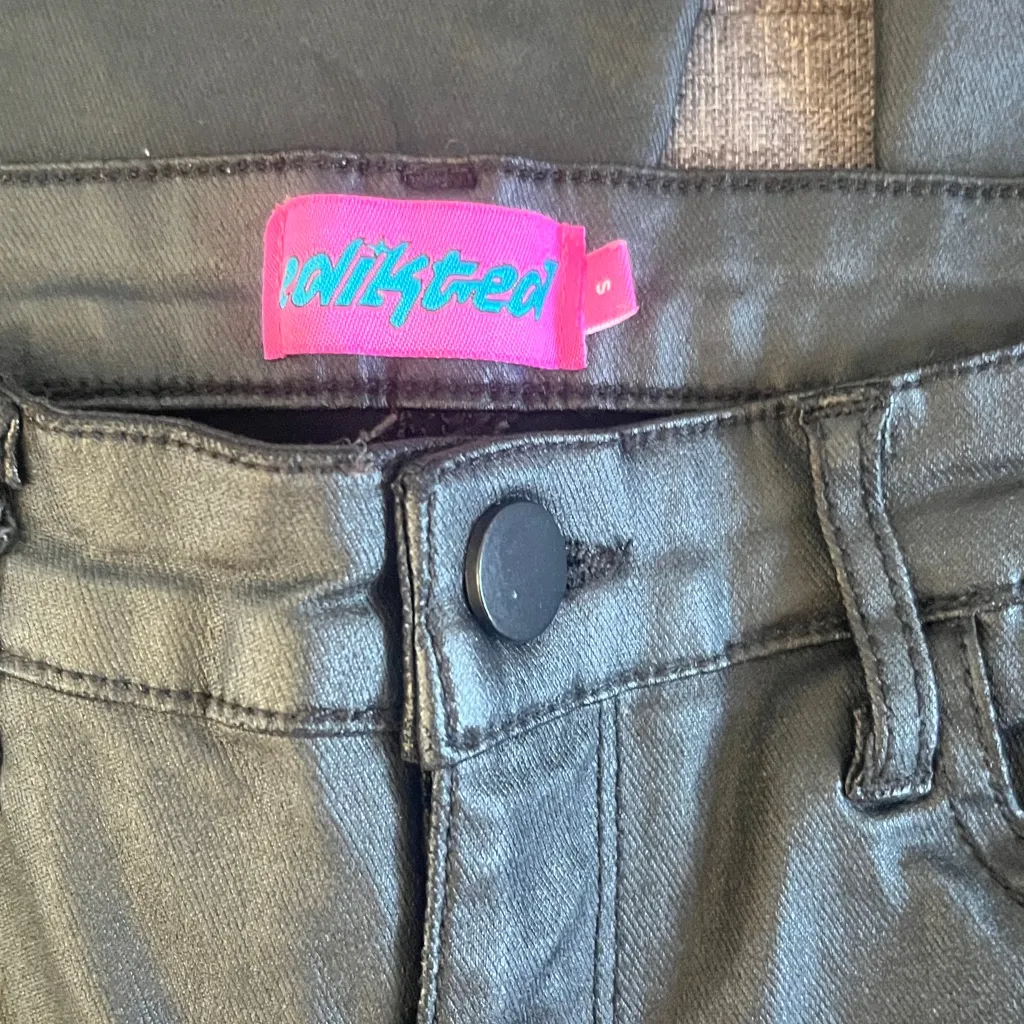 Edikted Black waxed denim Flared Pants.  Size S - Image 2