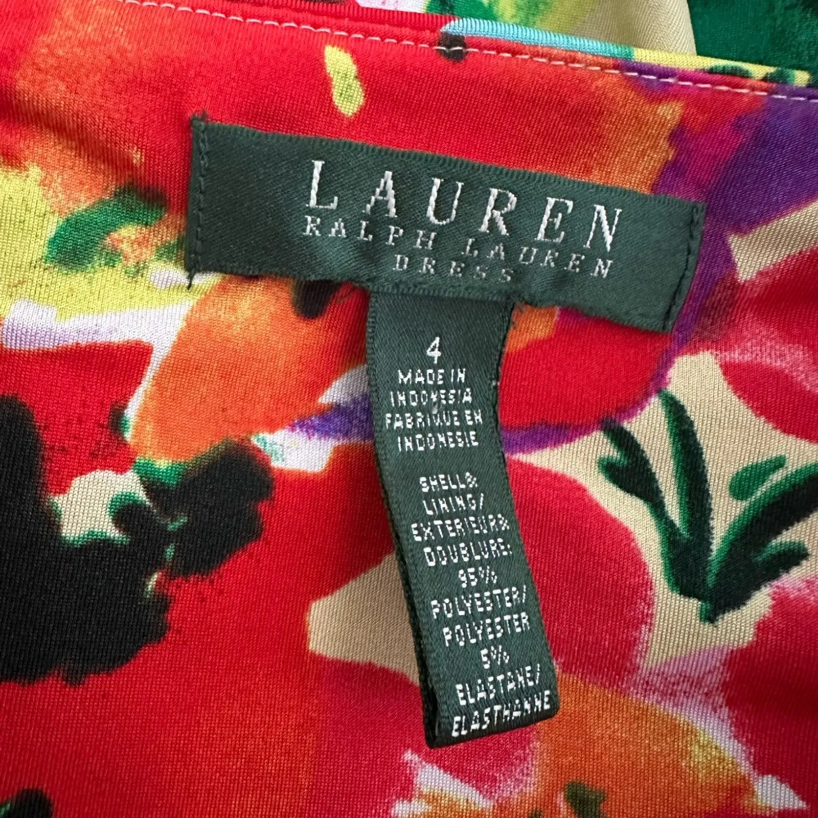 Ralph Lauren Colorful Ruched Dress Drape Neck Watercolor Office Loud Size 4 - Image 4