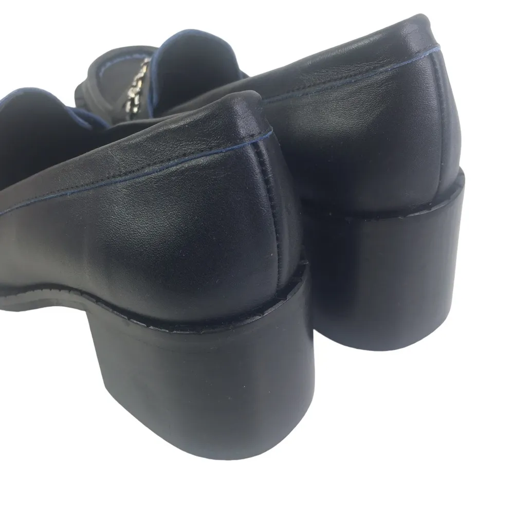 New Free People Hayden Heeled Loafers Stacked Heel Chain Detail Size 39/9 - Image 8