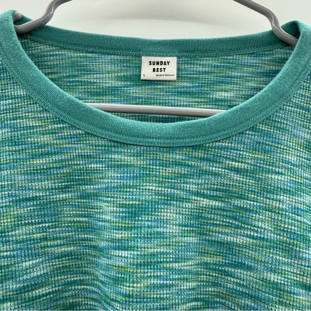 Aritzia Sunday Best Blue Green‎ Space Dye Long Sleeve Cropped Top Sz L Size L - Image 5