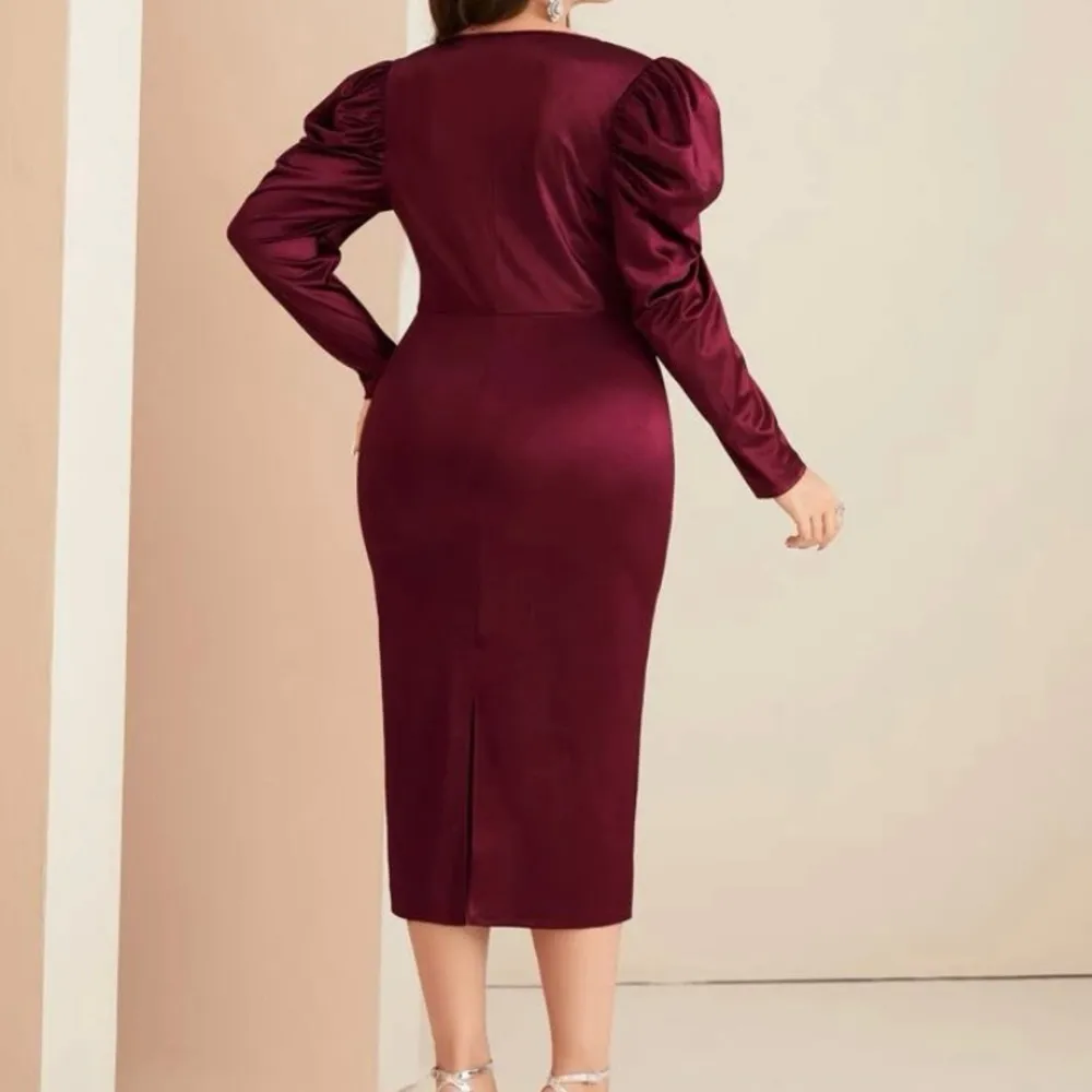 Shein Red & Silver Rhinestones Long Sleeve Satin Bodycon Dress - Image 9