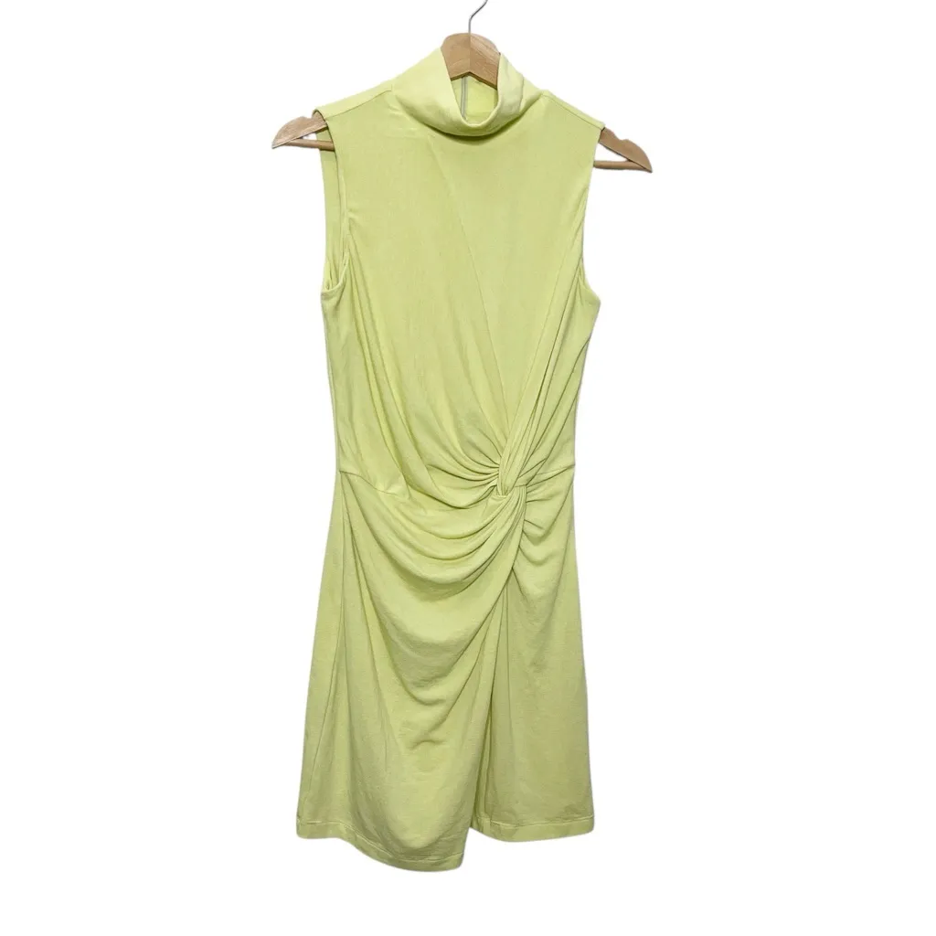 Song Of Style Woodrow Mini Dress Green Women’s Small Twist Knot Jersey Zip Back Yellow - Image 2