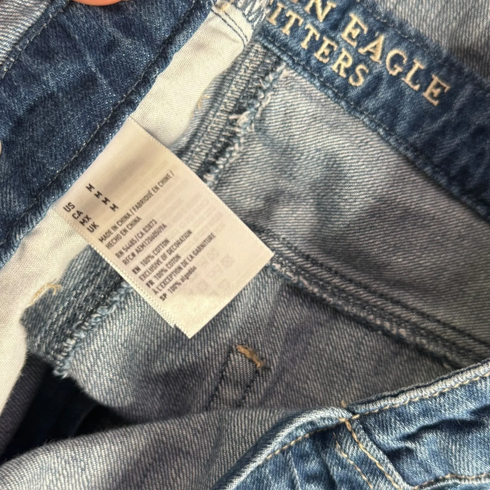 American Eagle Denim Overalls Romper‎ Shorts Blue Size M Shortall Distressed - Image 12