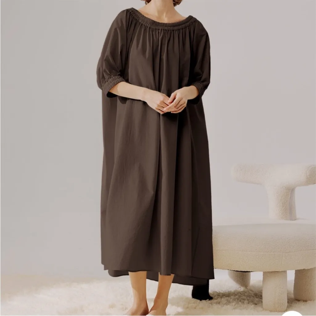 NAP Cream Tie Back Short Puff Sleeves‎ Poplin Oversized Maxi Dress Size Small - Image 12