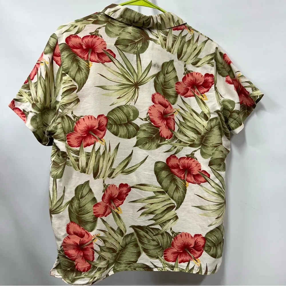 Lemon Grass PL Dope embroidery unisex Tropical Floral button up top linen blend Red Size undefined - Image 9