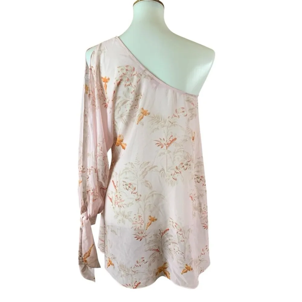 Ted Baker Pink One Shoulder Balloon Sleeve Coverup Floral Print Tunic Top‎ Small - Image 5