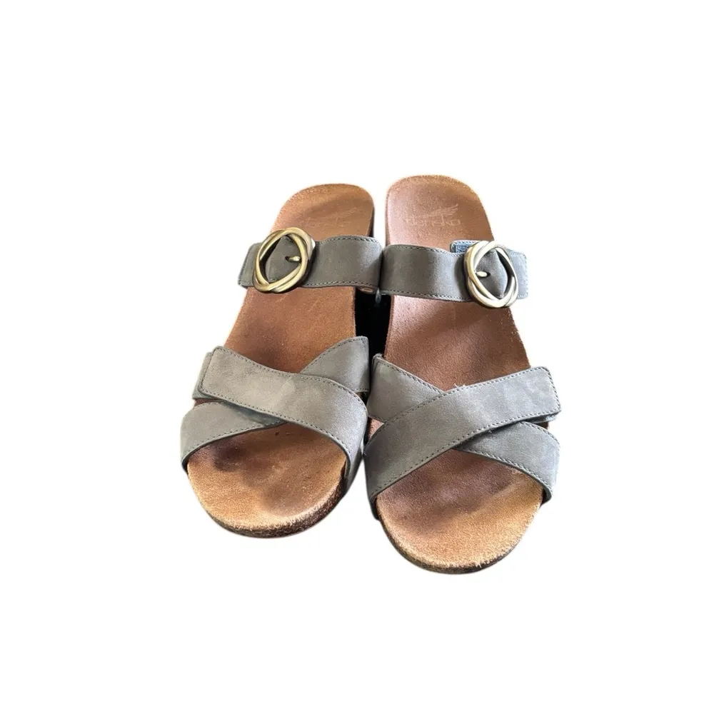 Dansko Susie Nubuck Wedge Sandal 41/10.5-11 Smokey Blue Comfort Adjustable Strap - Image 4