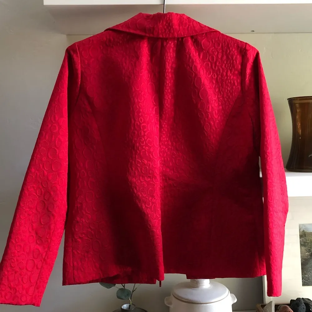Laura Ashley Petite Red Jacquard Zip Front Jacket Size Medium Petite - Image 6