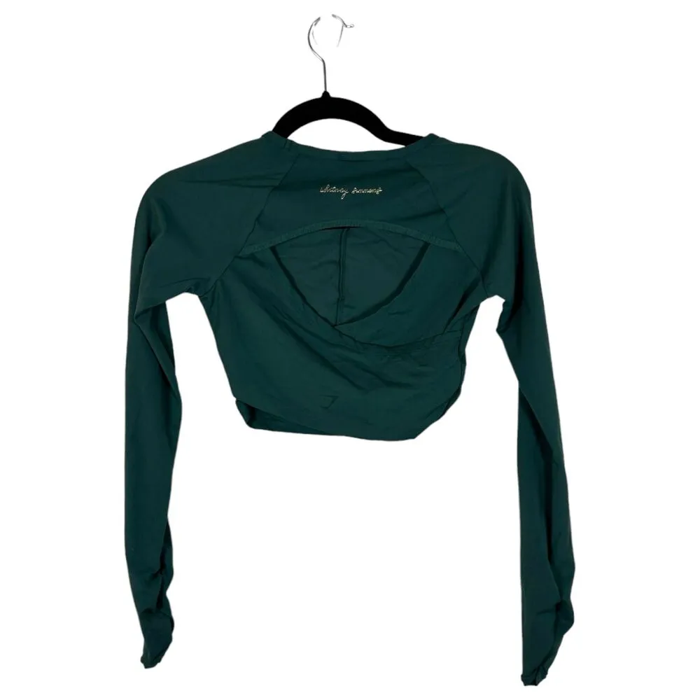 Gymshark Whitney Simmons Green Long Sleeve Open Back Crop Top Size XS - Image 4