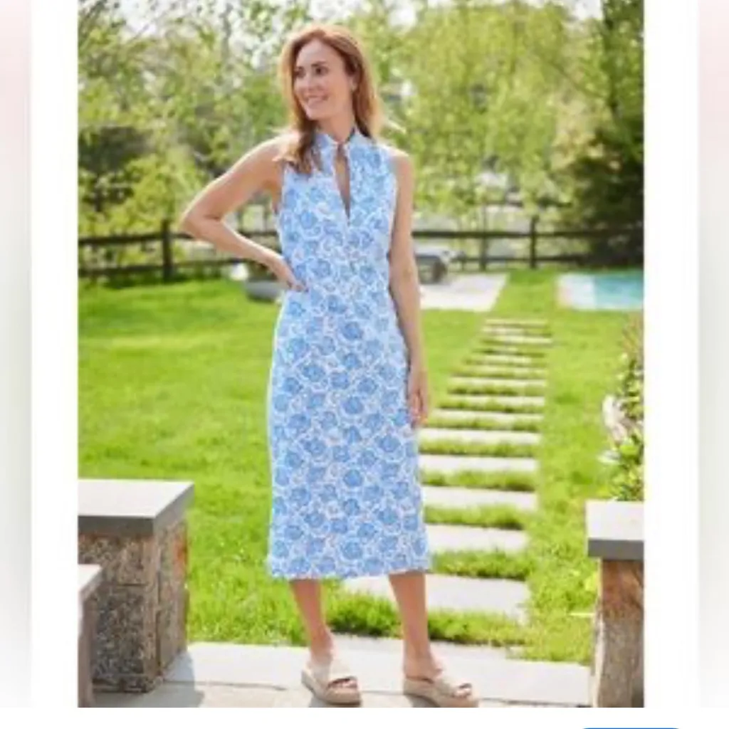 Sail to Sable Linen blend sleeveless shift dress blue & white Size Extra Small - Image 16