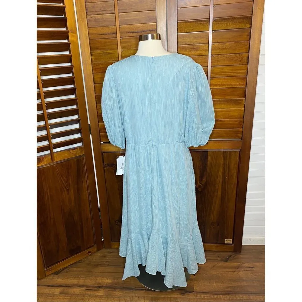 Maison Tara Chiffon Pastel Baby Blue Key Hole Puff Sleeve Midi Dress Size 16 - Image 5