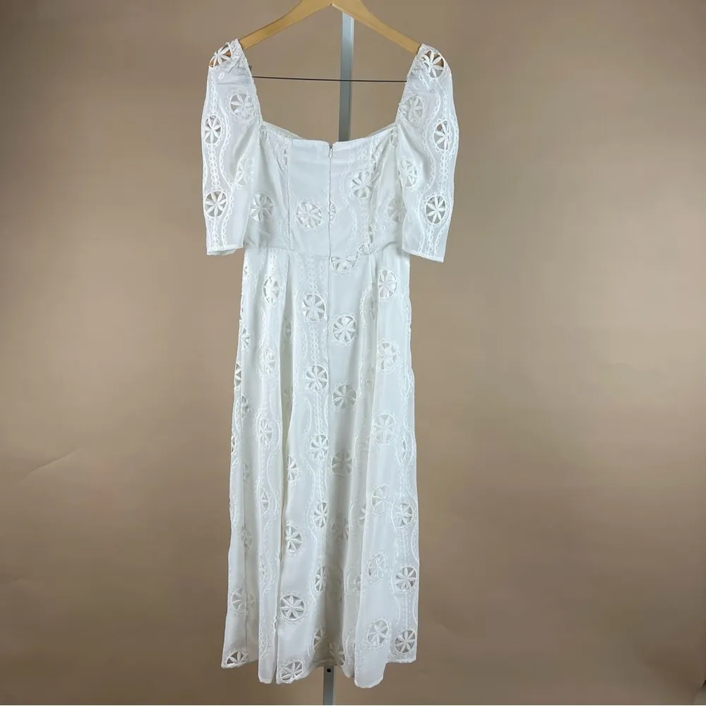 True Decadence Size 10 Daisy Floral Embroidered Boho Cap Sleeve Retro Maxi Dress White - Image 2