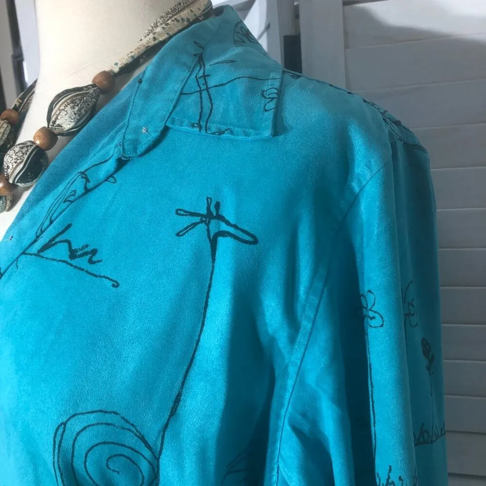 Chico's Art to Wear Shirt Teal Aqua Faux Suede Large - Image 10