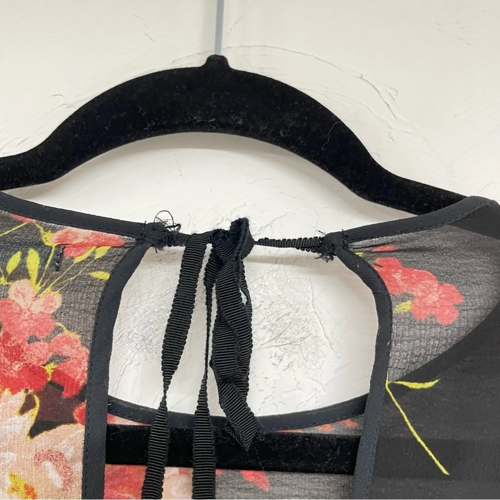 Kimchi Blue Urban Outfitters Black & Pink Floral Flared Cuff Mini Dress XS Boho - Image 10