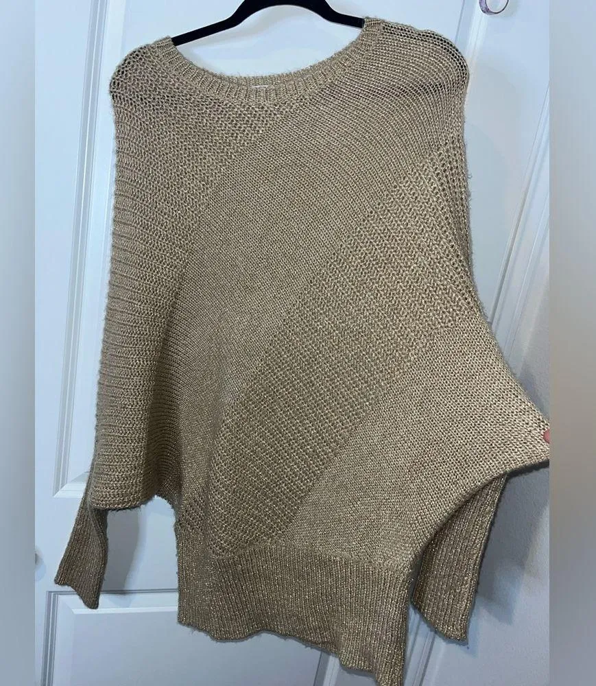 Papaya’s Relaxed Knitted Metallic Mesh Scoop Neck Oversize Batwing Sweater Sz M - Image 4