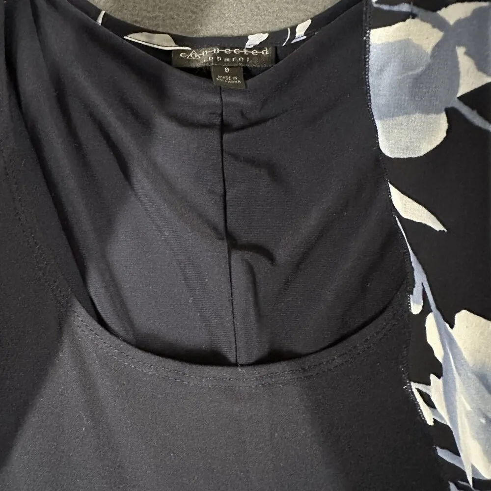 Connected Apparel Dress Womens 8 Floral Overlay Chiffon Midi Cape Sleeve Cocktai - Image 5