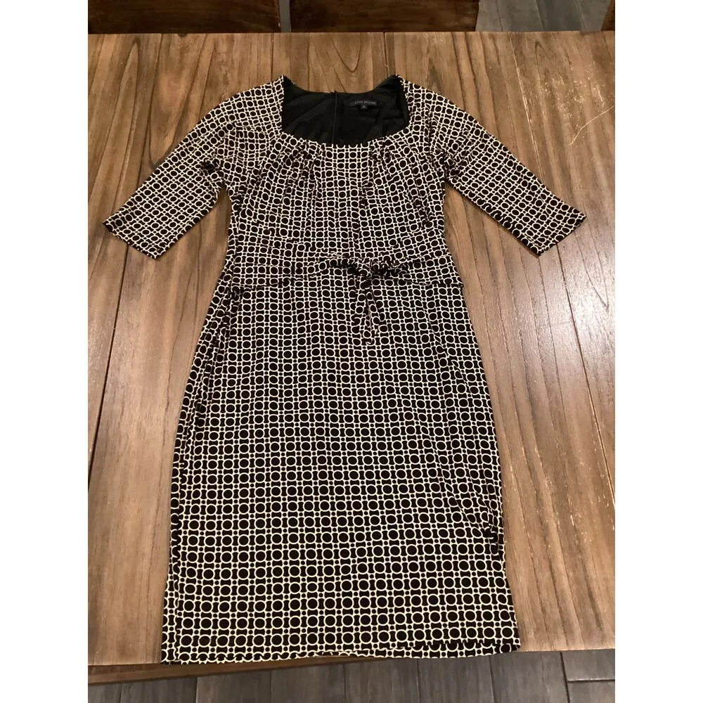 David Meister geo print Sheath a line Dress 3/4 Sleeve Front Tie Knee Length 10 - Image 2