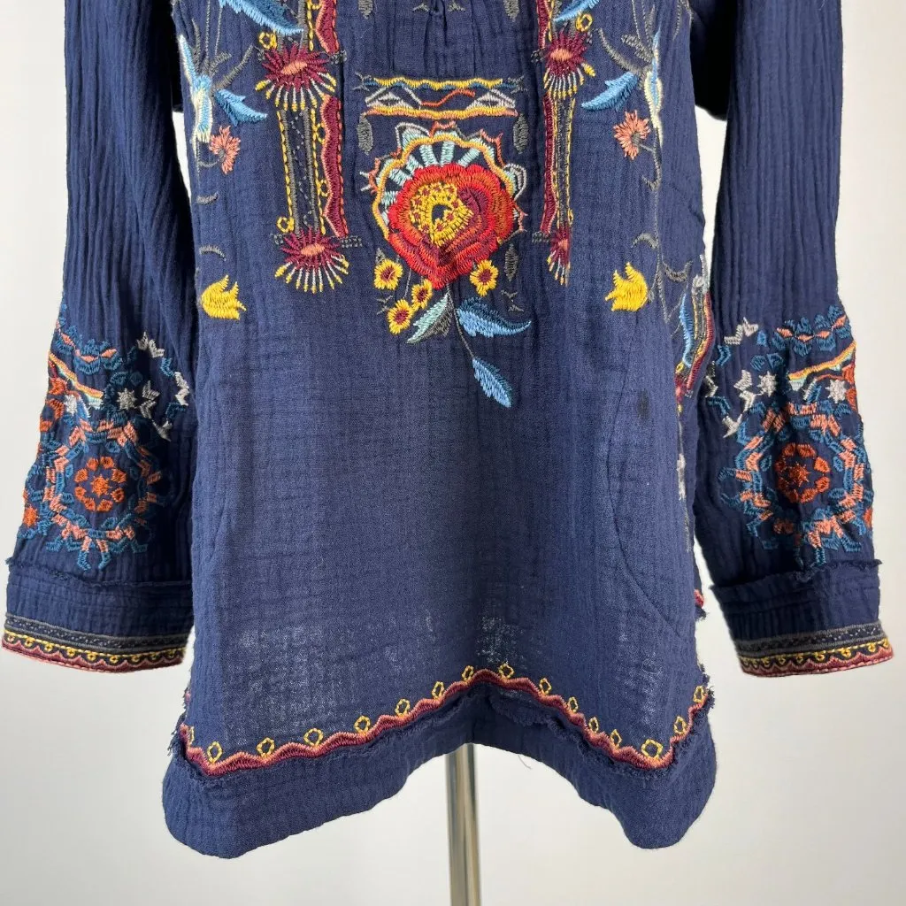 NWOT JOHNNY WAS Belina Embroidered Floral Tunic Bohemia Blue SHIRT Blouse Sz S - Image 4
