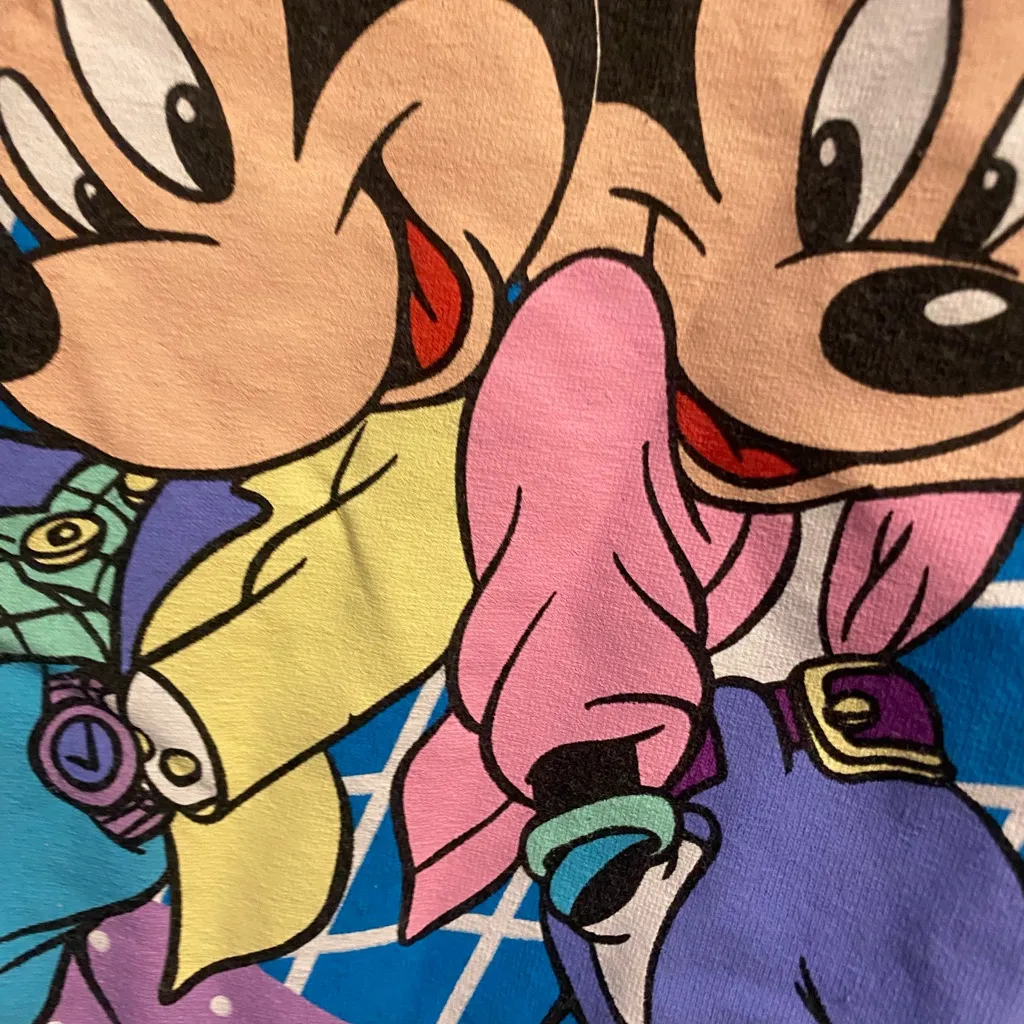 Disney Womens Light Blue Tee T Shirt S Small Mickey & Minnie Mouse Graphic - Image 3